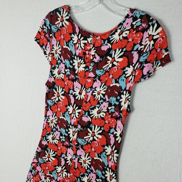 Free People Key to Your Heart Floral Mini Dress Ribbed Stretchy Bohemian size L - Picture 10 of 13